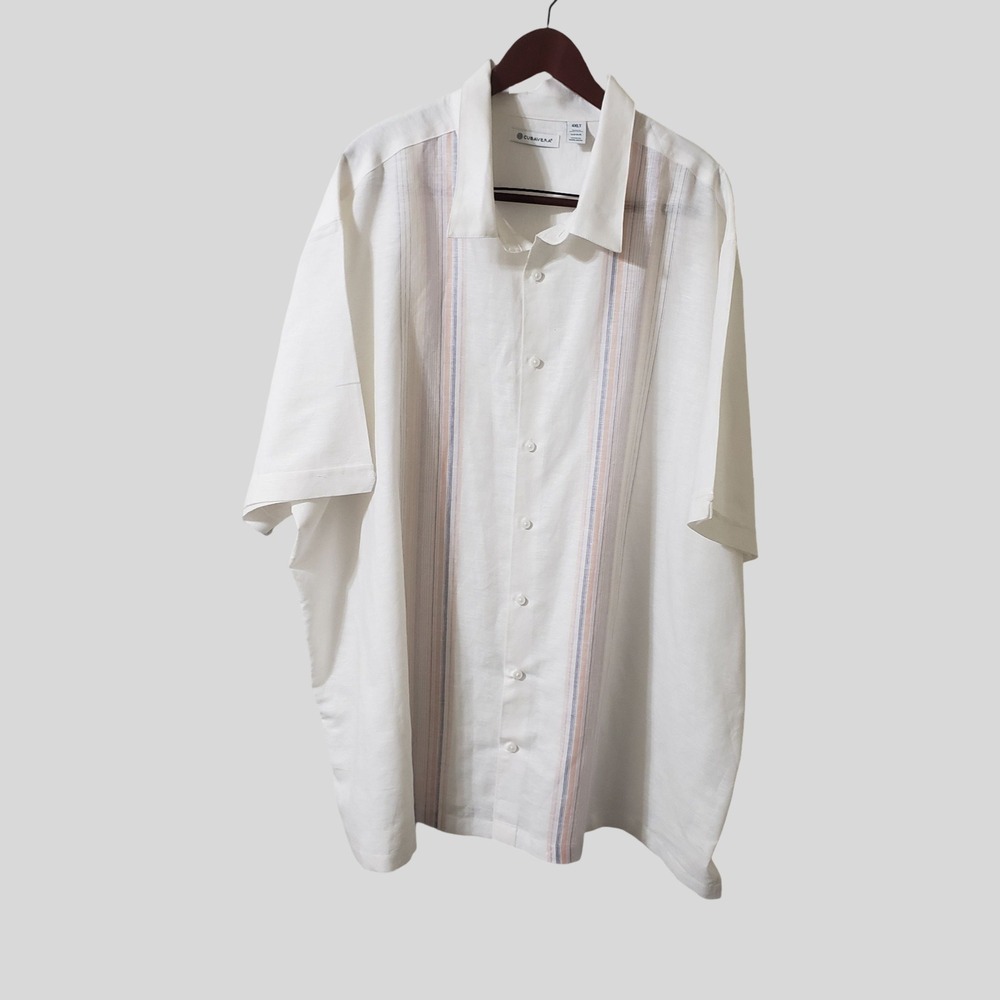 Cubavera Mens 4XLT‎ White Linen Blend Striped Short Sleeve Button Up Shirt